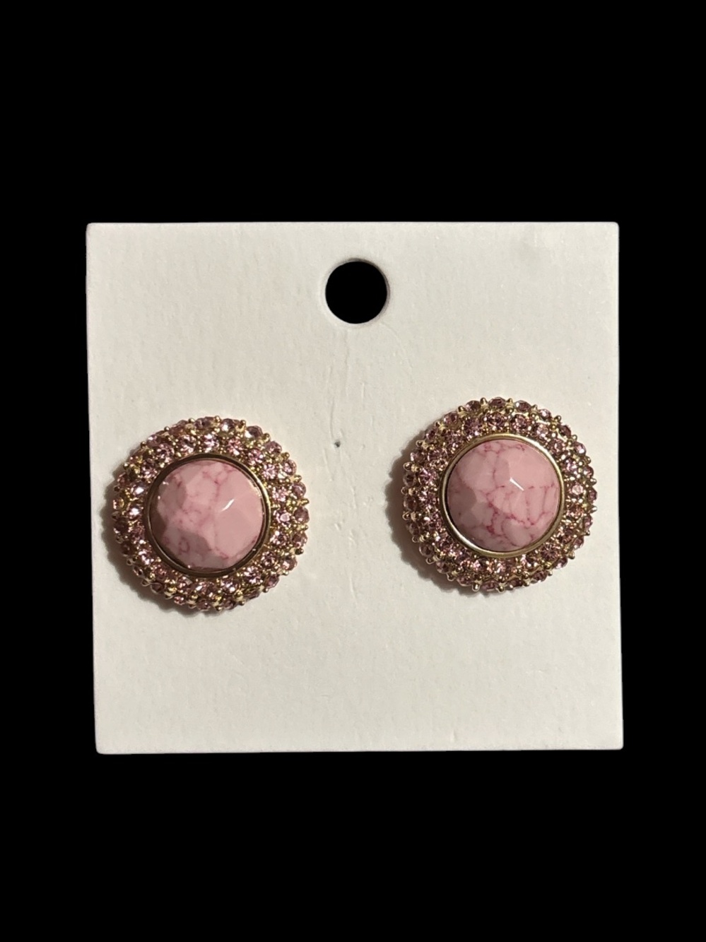 Elegant Pink Stone Halo Stud Earrings